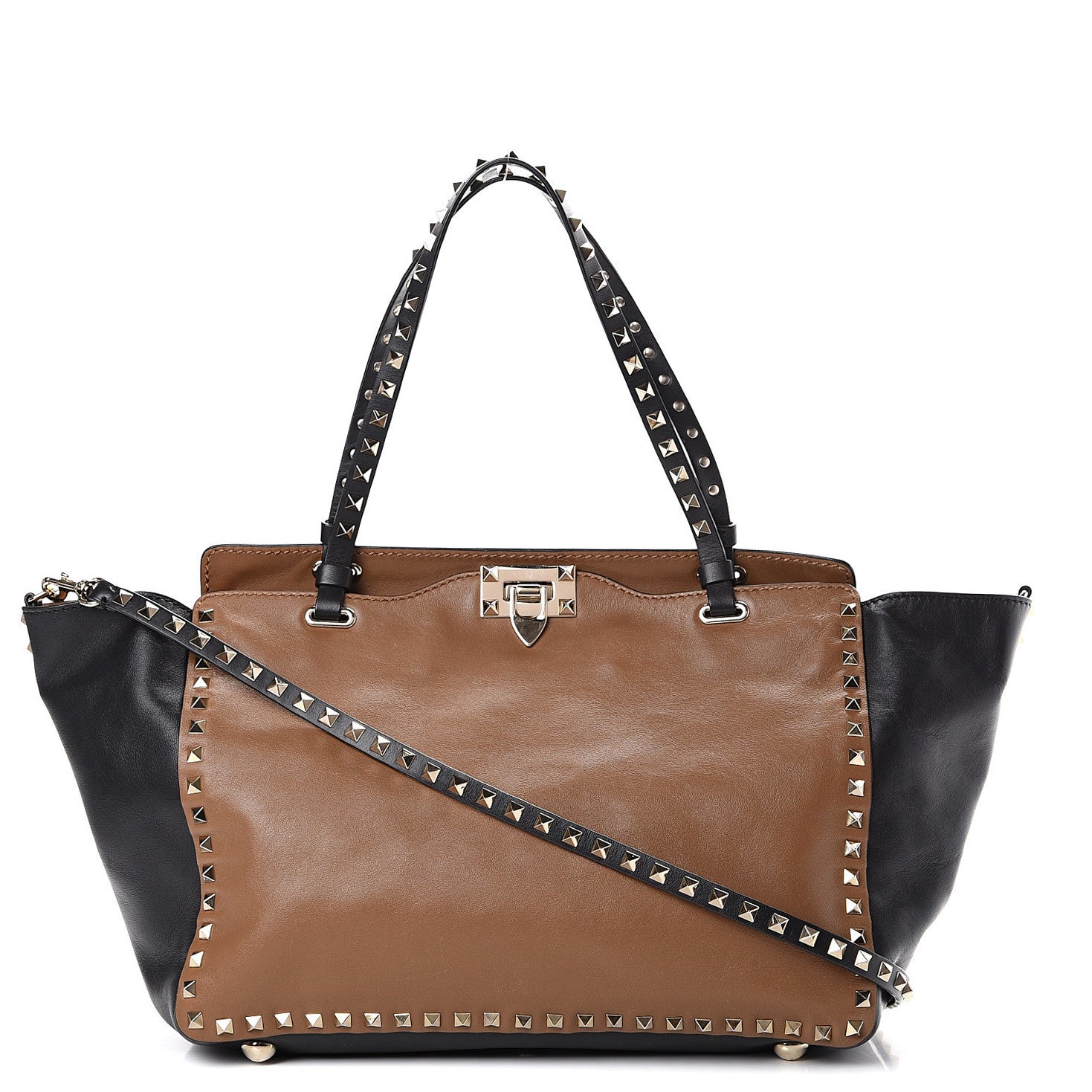 Valentino Garavani Vitello Medium Rockstud Tote Brown Black 1 of 11