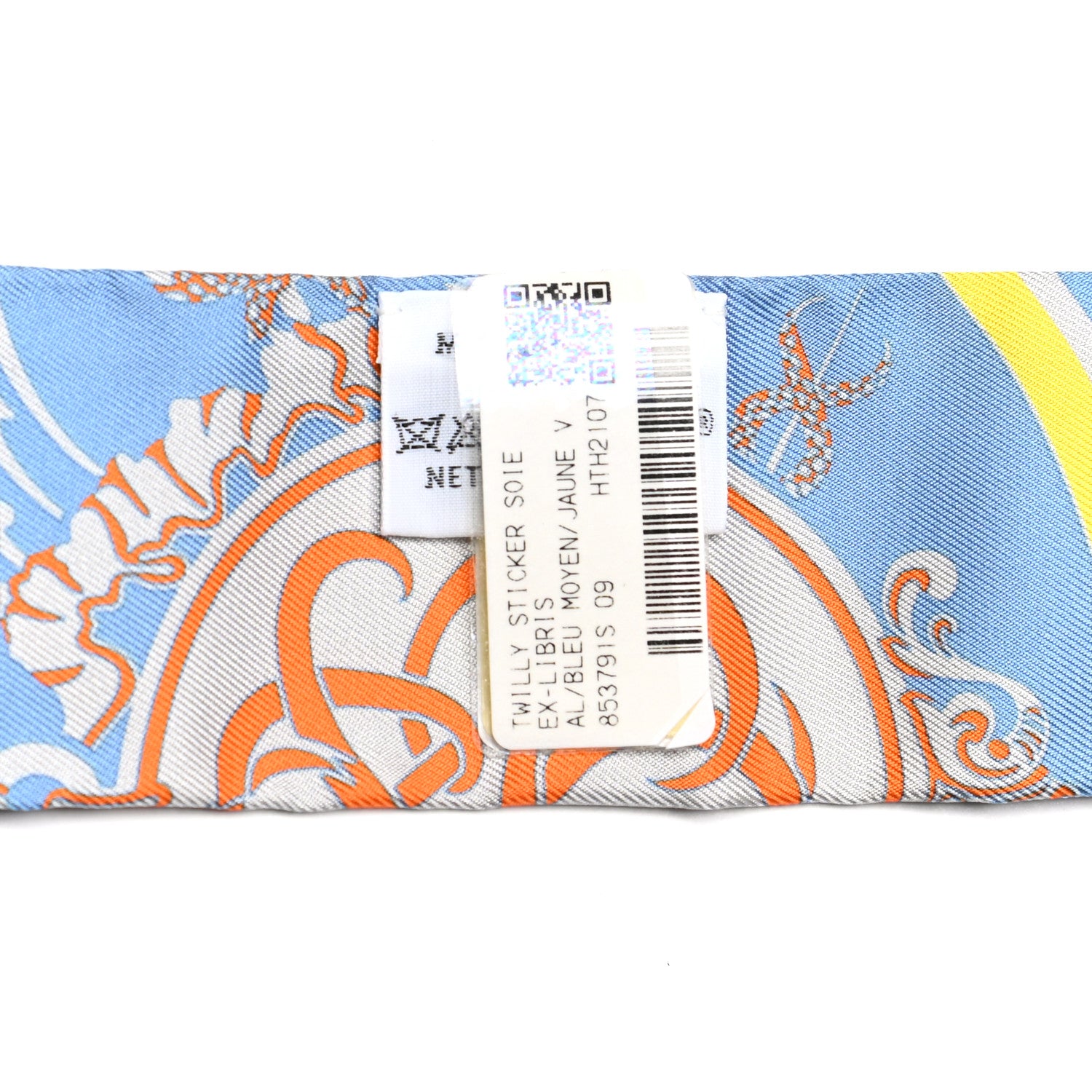 Hermes Silk Ex-Libris Sticker Twilly Bleu Moyen Jaune Vif 4 of 4