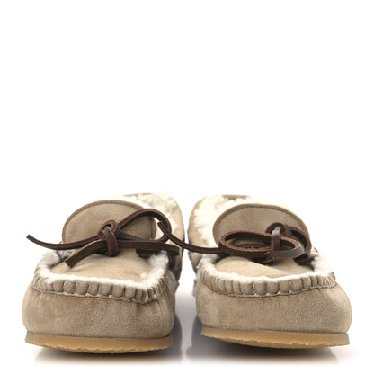 Miu Miu Shearling Moccasin Loafers 35 Beige 3 of 12