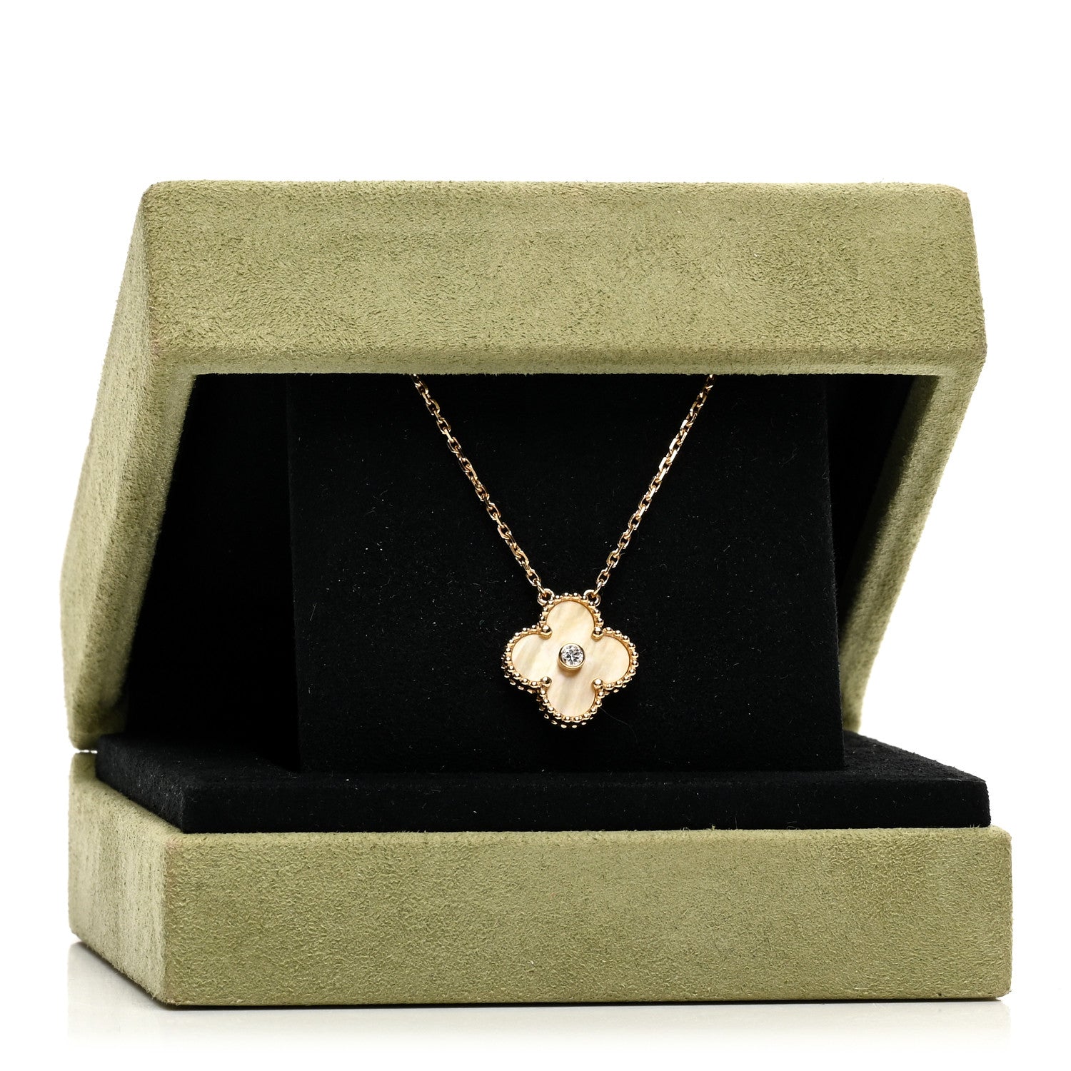 Van Cleef & Arpels 18K Yellow Gold Diamond Yellow Mother of Pearl Vintage Alhambra Pendant Necklace 5 of 5