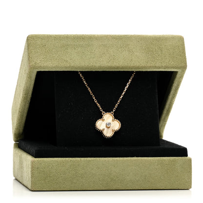Van Cleef & Arpels 18K Yellow Gold Diamond Yellow Mother of Pearl Vintage Alhambra Pendant Necklace 5 of 5