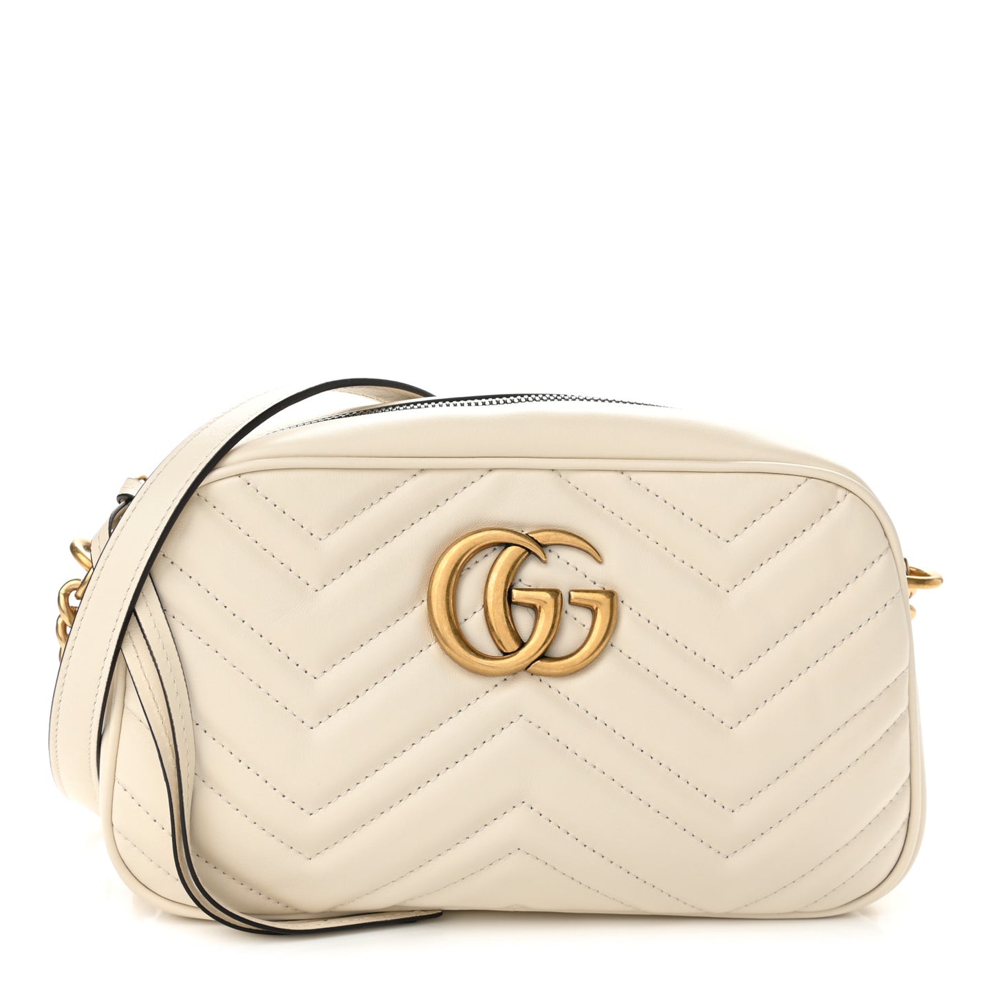 Calfskin Matelasse Small GG Marmont Chain Shoulder Bag White