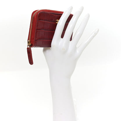 Chanel Calfskin Crocodile Embossed Crococo Coin Purse Burgundy 2 of 7