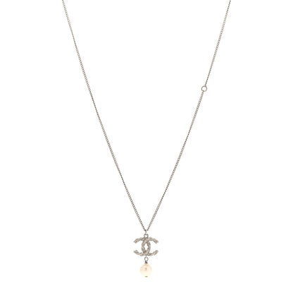Chanel Crystal Pearl Twisted CC Drop Necklace Silver 1 of 6