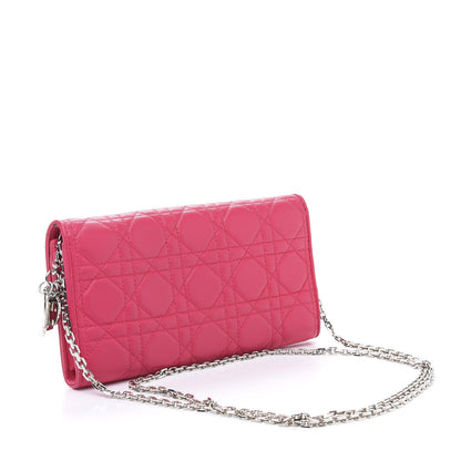 Christian Dior Lambskin Cannage Lady Dior Rendezvous Wallet On Chain Fuchsia 2 of 12