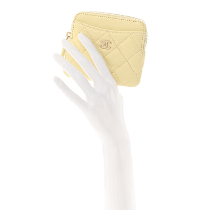 Chanel Caviar Quilted Zip Card Holder Wallet Light Yellow 2 of 12