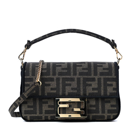 Fendi Fabric Jacquard FF 1974 Mini Baguette Tobacco Moro Black 1 of 8