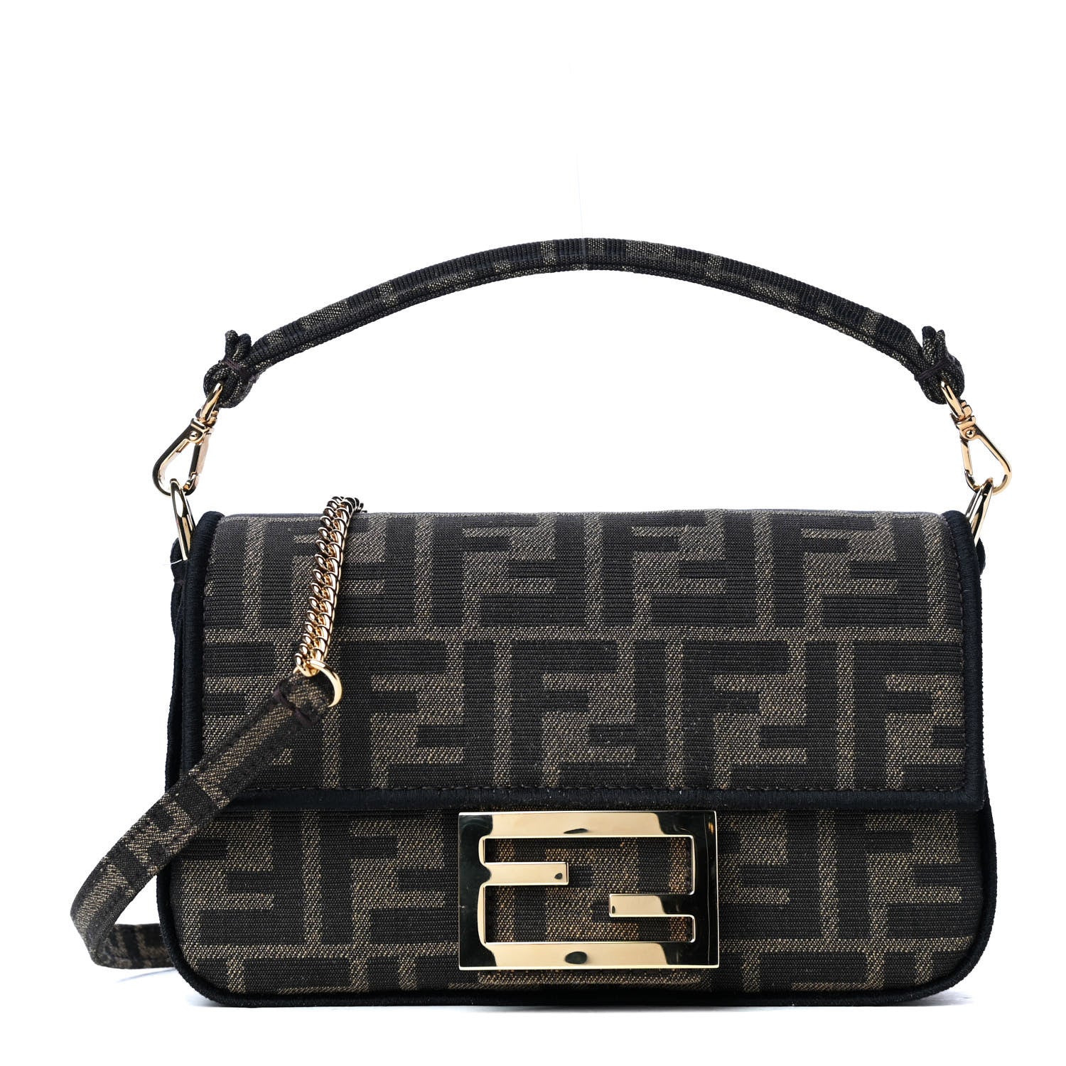 Fendi Fabric Jacquard FF 1974 Mini Baguette Tobacco Moro Black 1 of 8