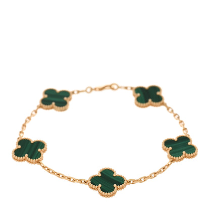 Van Cleef & Arpels 18K Yellow Gold Malachite 5 Motifs Vintage Alhambra Bracelet 1 of 4