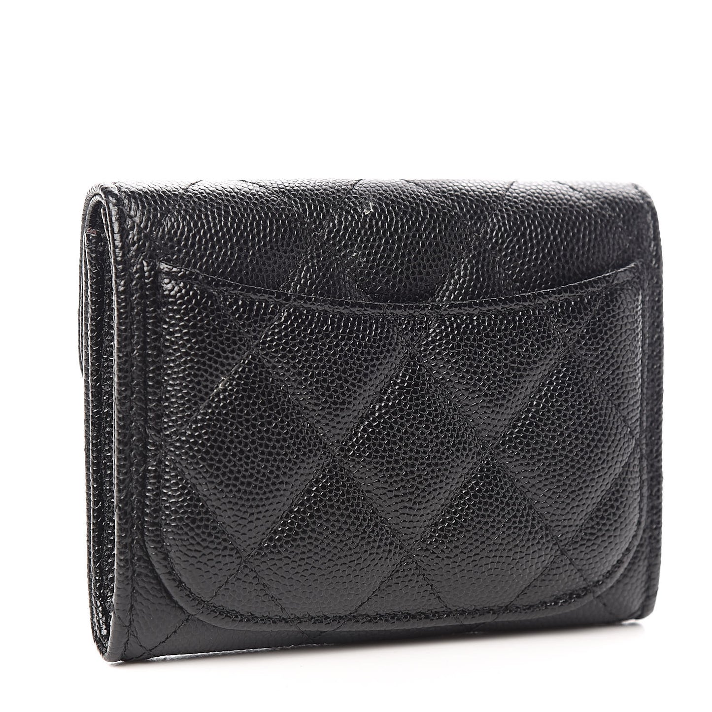 Caviar Quilted Flap Card Holder Wallet Black