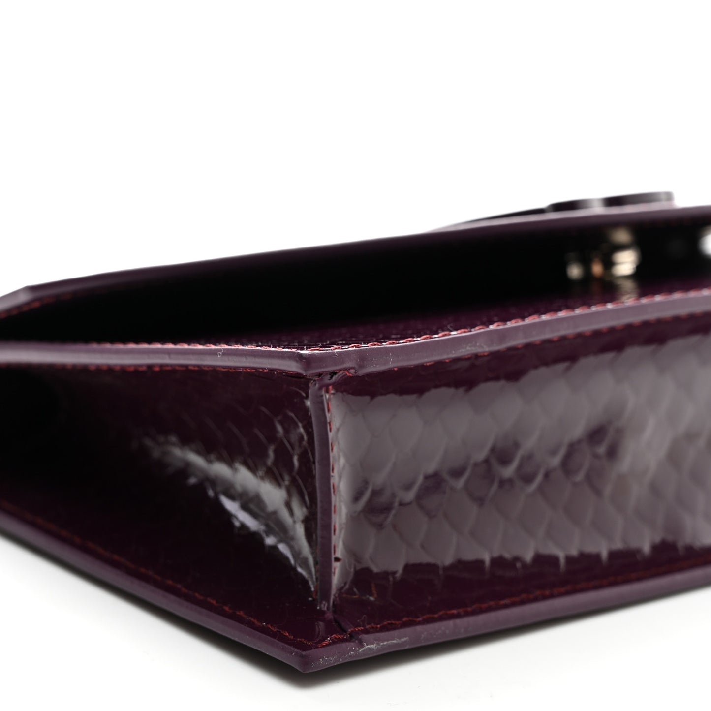 Patent Birdy Snakeskin Embossed Loubi54 Crossbody Clutch Merlot