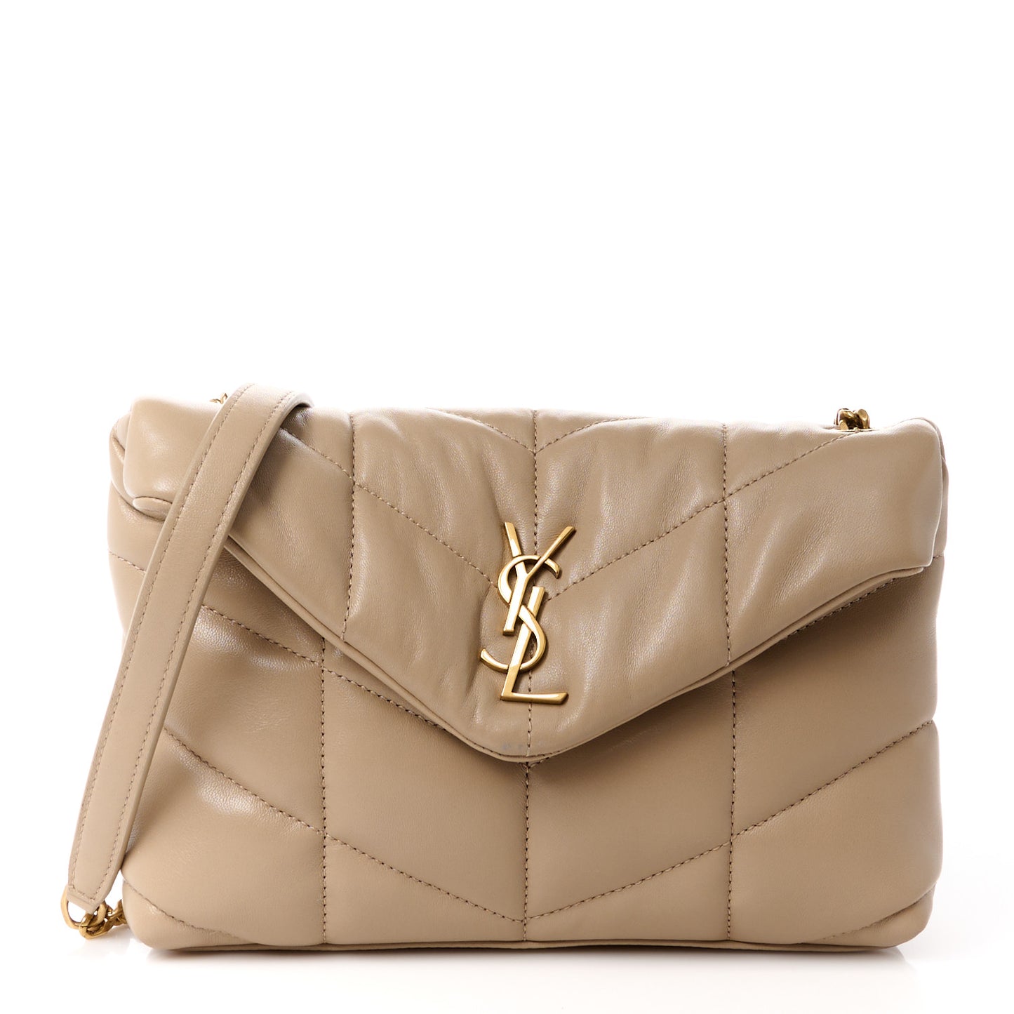 Lambskin Quilted Toy Loulou Puffer Monogram Chain Satchel Nude Powder
