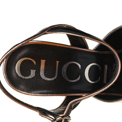 Gucci Malaga Kid Webby Crossover High Heel Sandals 39 Champagne 7 of 7