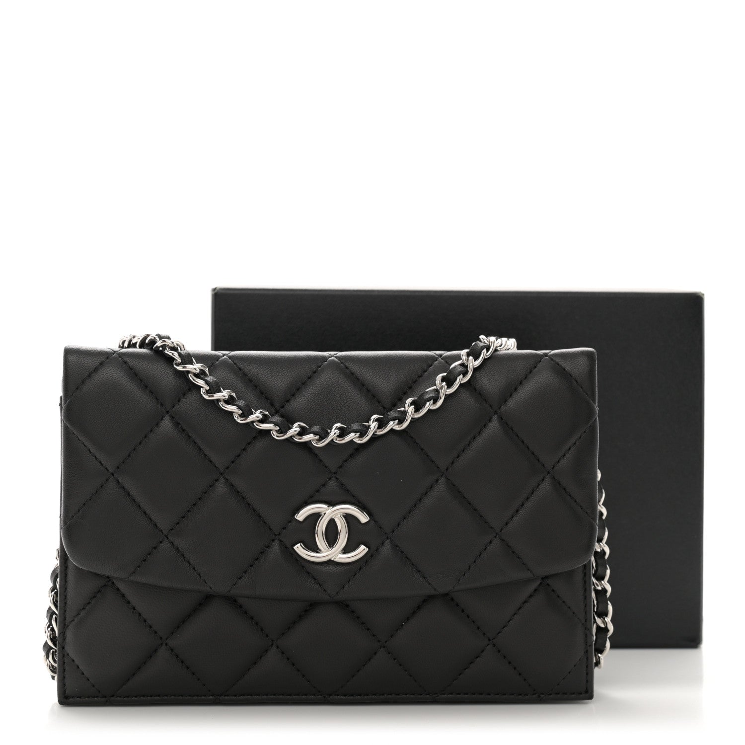 Chanel Lambskin Quilted Double Sided Wallet On Chain WOC Black 14 of 14