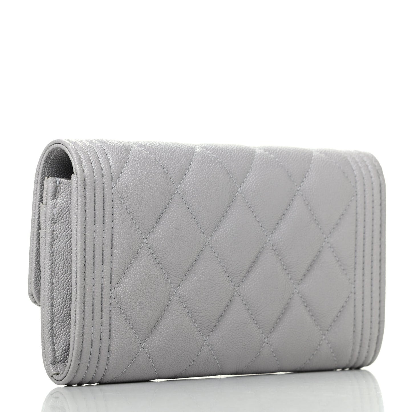 Caviar Quilted Boy Flap Wallet Light Grey