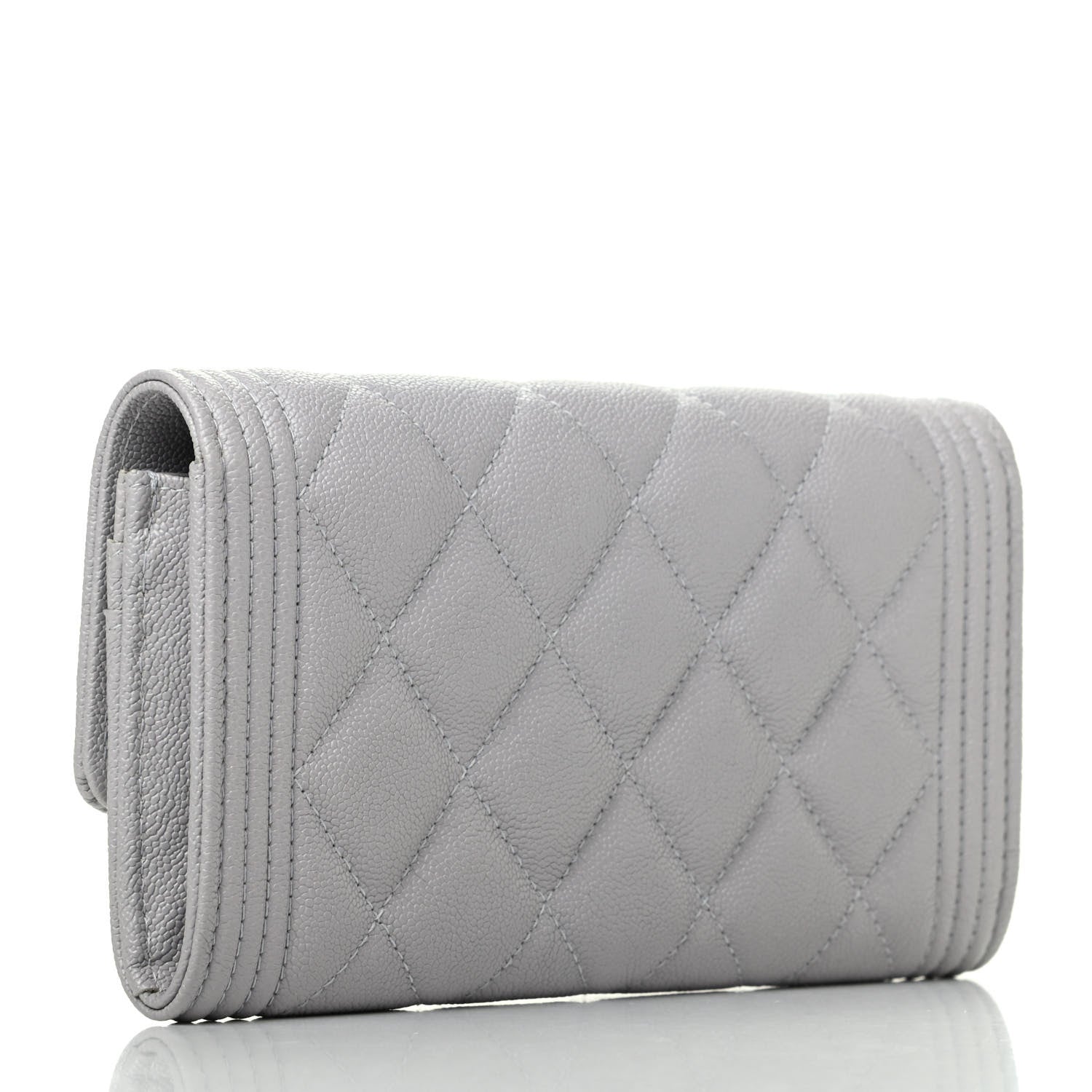 Chanel Caviar Quilted Boy Flap Wallet Light Grey 3 of 9