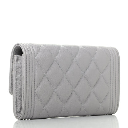 Chanel Caviar Quilted Boy Flap Wallet Light Grey 3 of 9