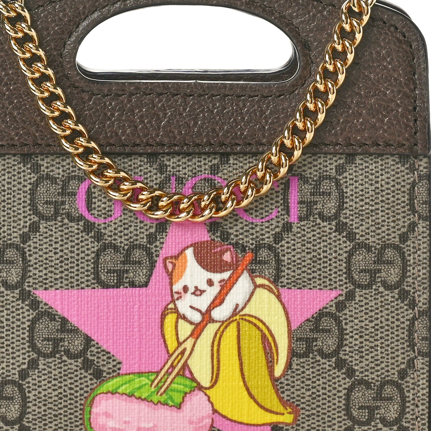 X BNF GG Supreme Monogram Textured Dollar Calfskin Bananya Print Mini Top Slip Handle Bag Beige Ebony Multicolor New Acero