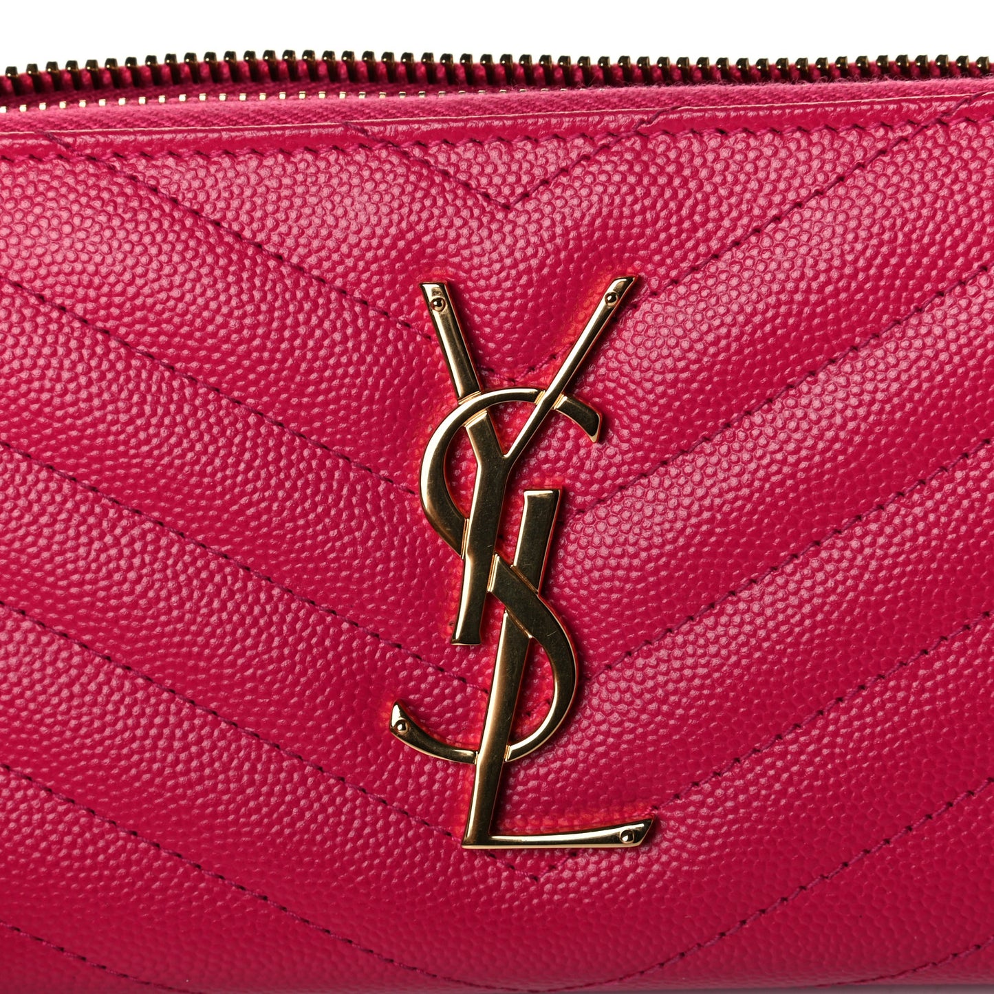Grain De Poudre Matelasse Chevron Monogram Zip Around Wallet Fuchsia