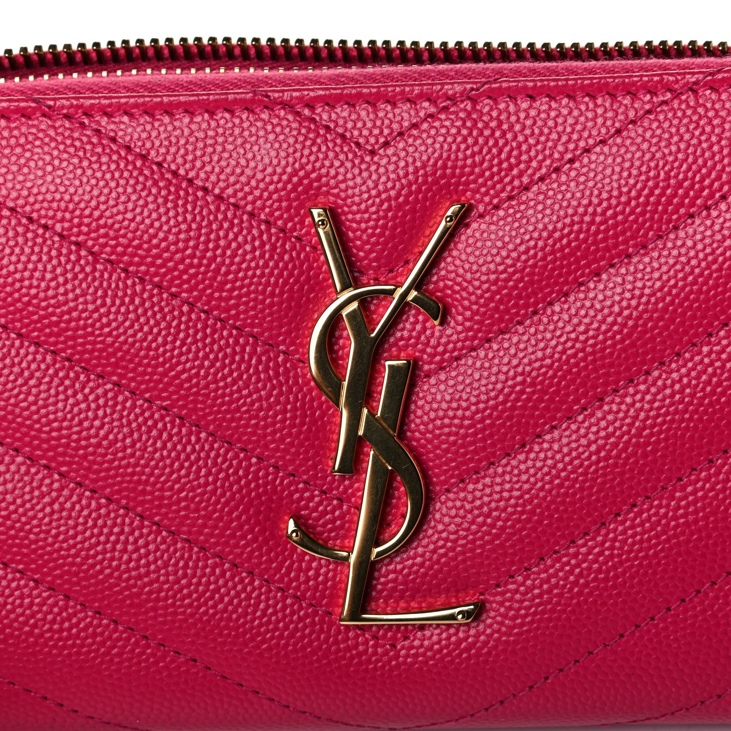 Saint Laurent Grain De Poudre Matelasse Chevron Monogram Zip Around Wallet Fuchsia 7 of 8