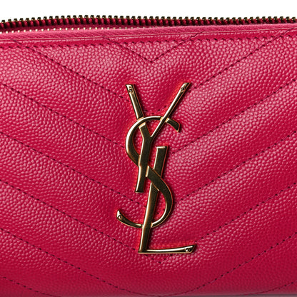 Saint Laurent Grain De Poudre Matelasse Chevron Monogram Zip Around Wallet Fuchsia 7 of 8