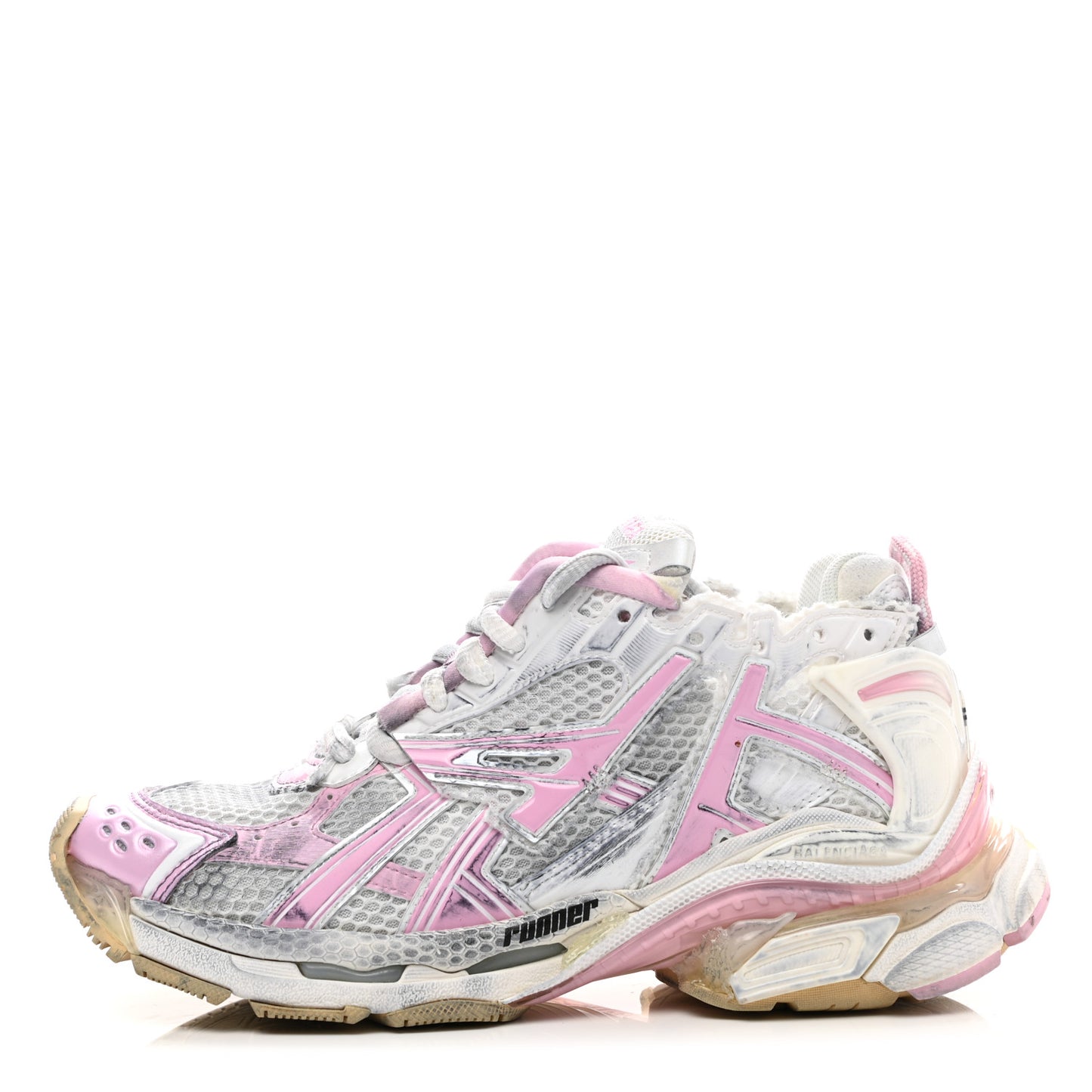 Mesh Rubber Distressed Womens Runner Sneakers 37 White Pink Beige