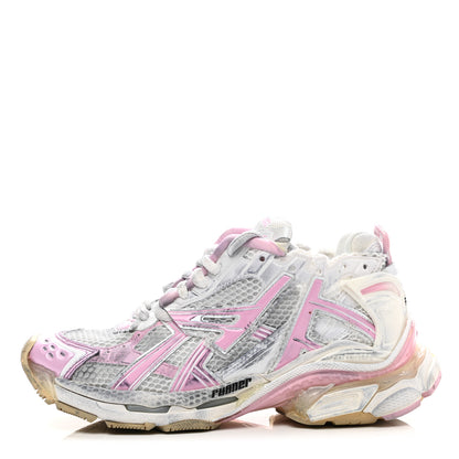 Balenciaga Mesh Rubber Distressed Womens Runner Sneakers 37 White Pink Beige 1 of 13