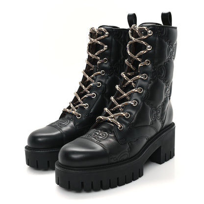 Gucci Cordovan Lux Nappa GG Matelasse Lace Up 60mm Combat Boots 37 Black 4 of 10