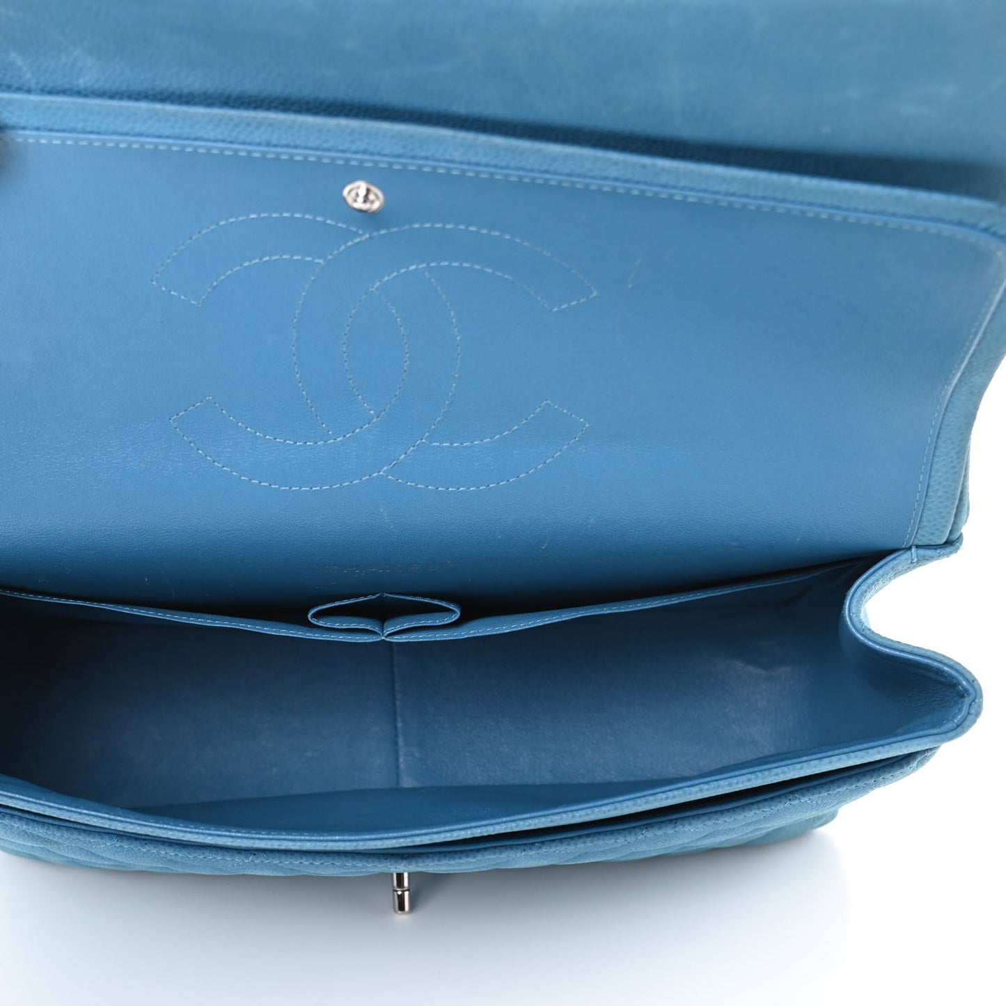 Iridescent Caviar Quilted Maxi Double Flap Blue