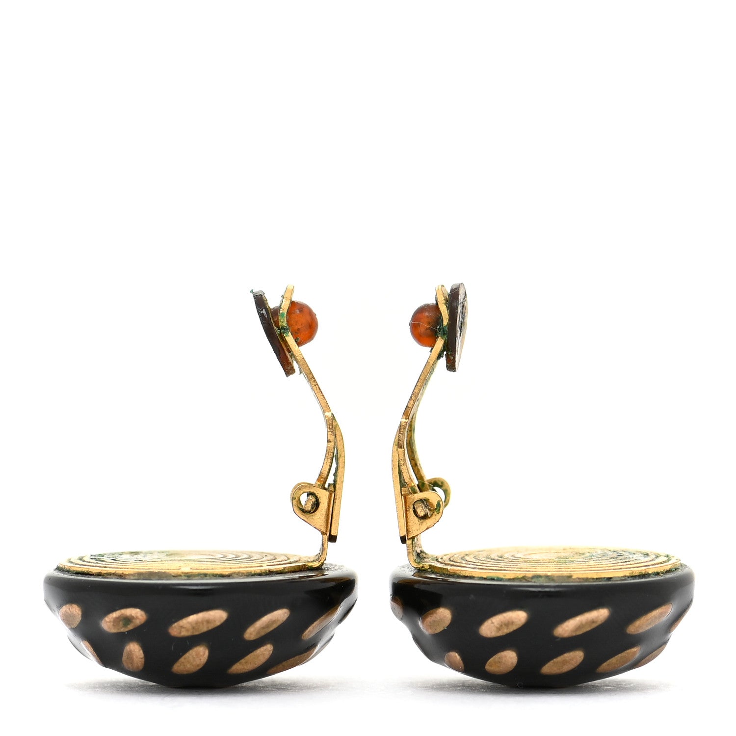 Chanel Resin CC Clip On Earrings Black Gold 3 of 5