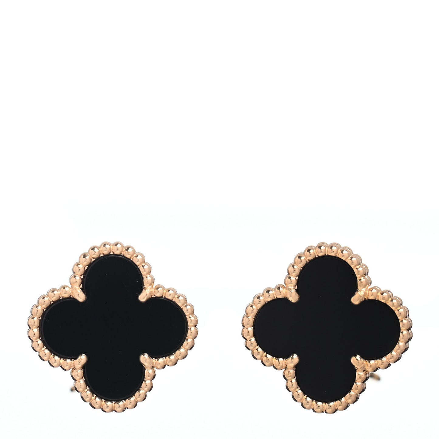 18K Yellow Gold Black Onyx Vintage Alhambra Earrings
