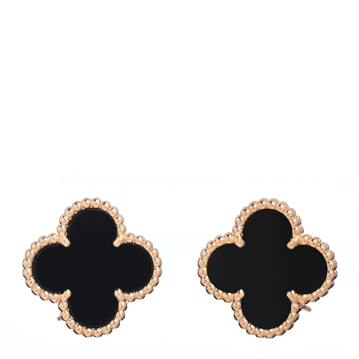 Van Cleef & Arpels 18K Yellow Gold Black Onyx Vintage Alhambra Earrings 1 of 5