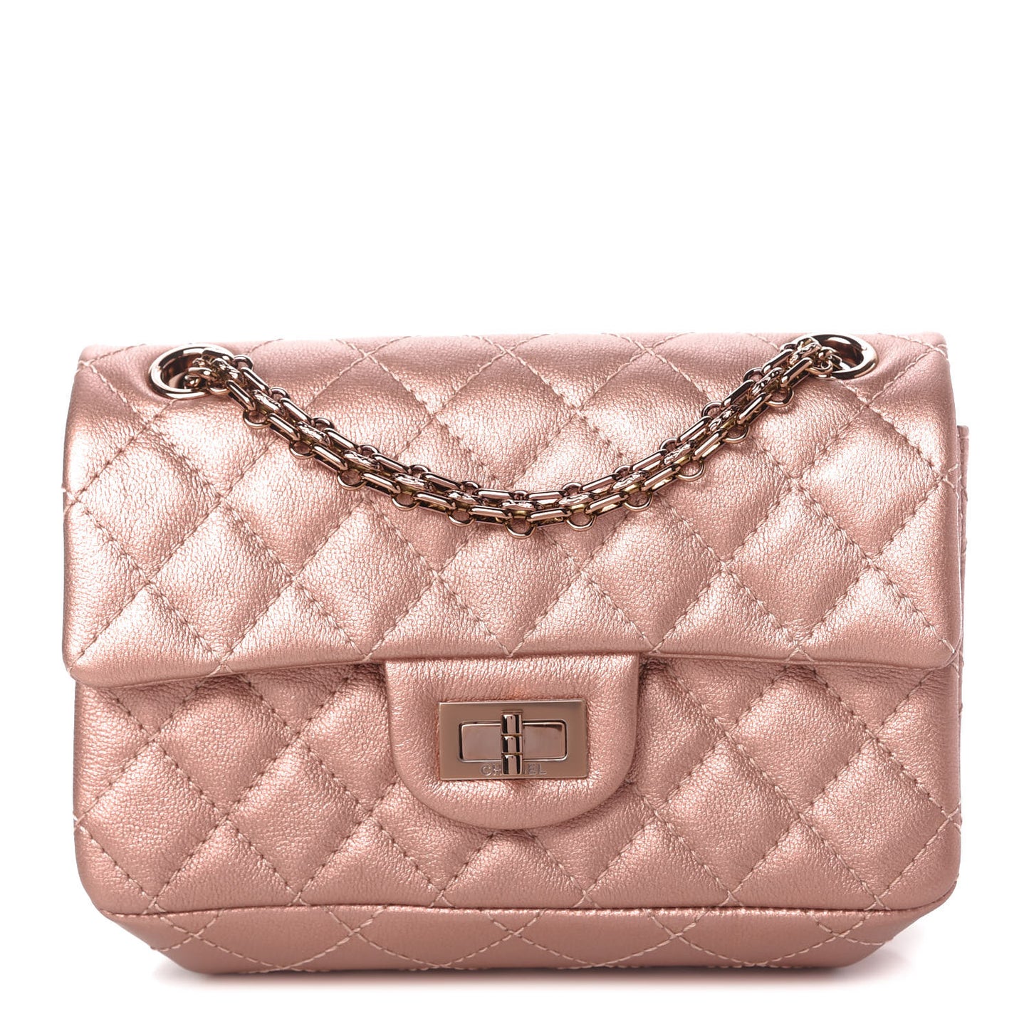 Metallic Grained Calfskin Quilted 2.55 Reissue Mini Flap Copper Pink