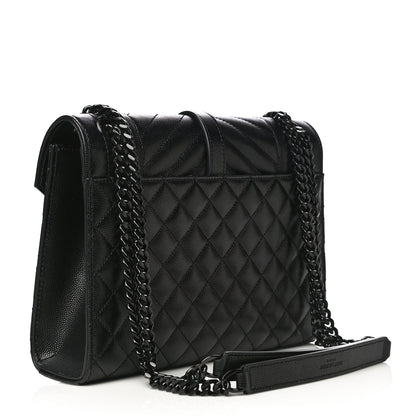 Saint Laurent Grain De Poudre Textured Mixed Matelasse Triquilt Medium Monogram Satchel Black 3 of 10