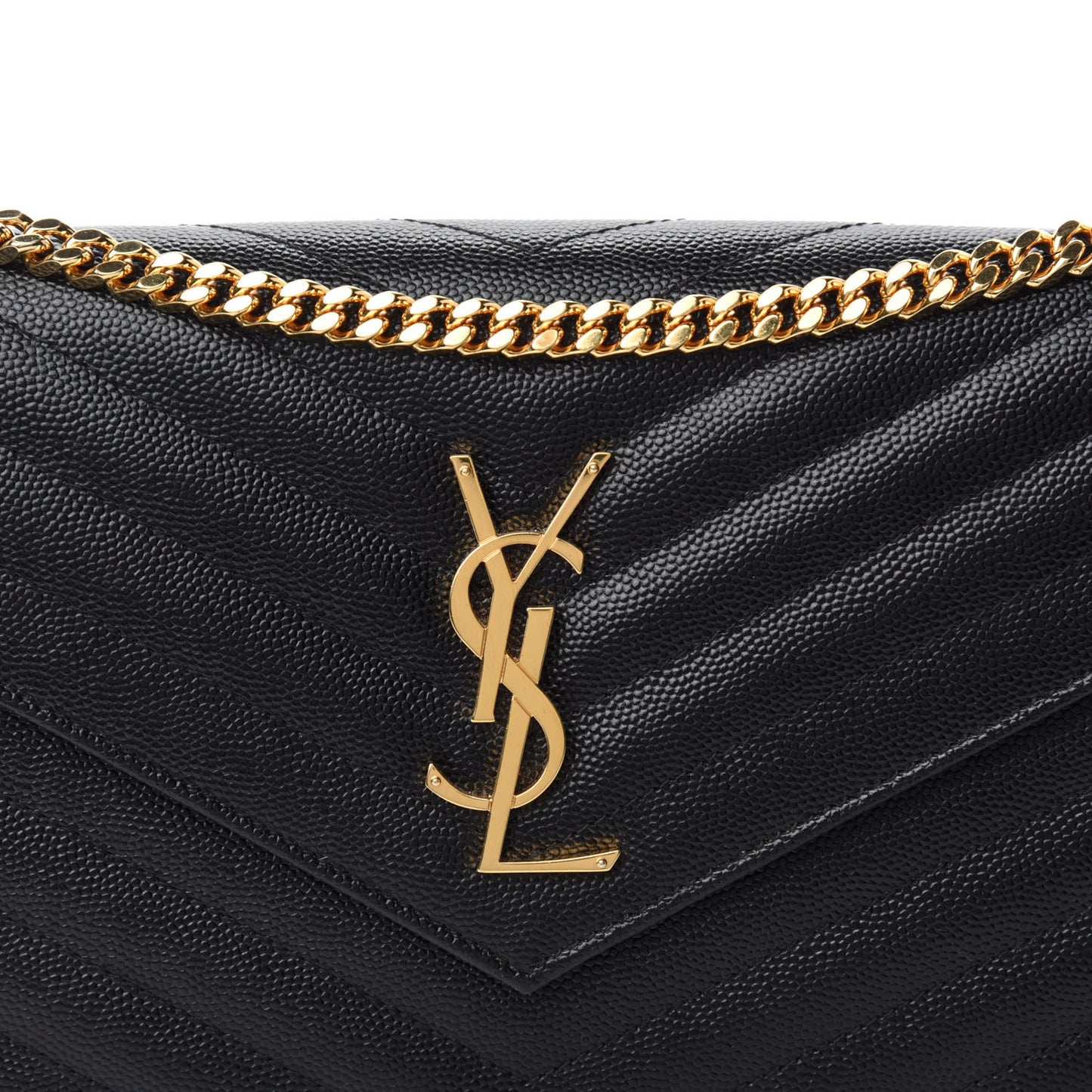 Grain De Poudre Matelasse Chevron Monogram Chain Wallet Black