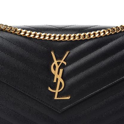 Saint Laurent Grain De Poudre Matelasse Chevron Monogram Chain Wallet Black 11 of 12
