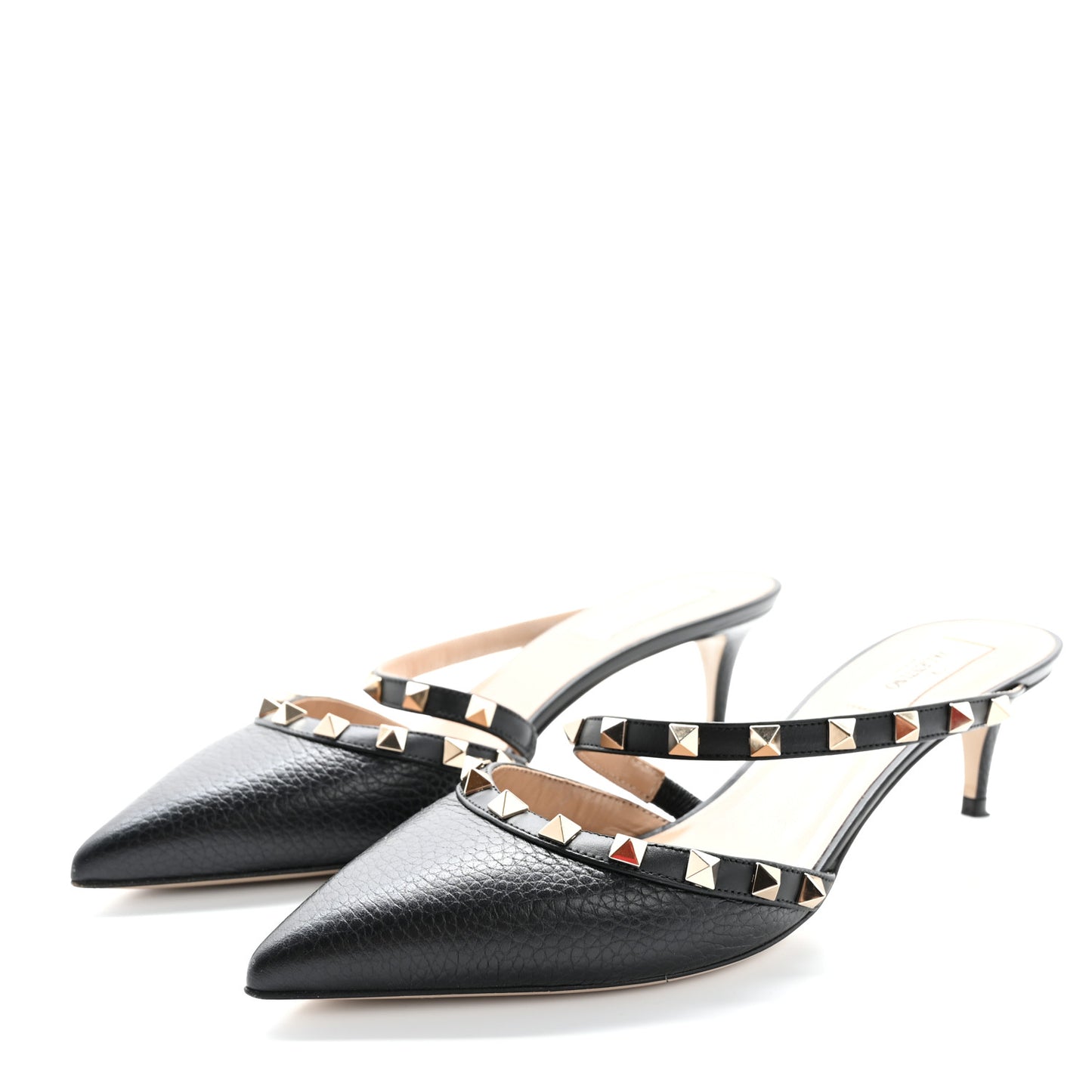 Pebbled Calfskin Rockstud Cross Strap 50mm Mules 39.5 Black