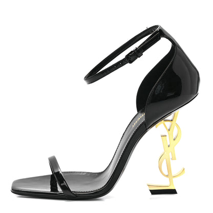 Saint Laurent Patent Calfskin Opyum 110 Sandals 38.5 Black Gold 1 of 8
