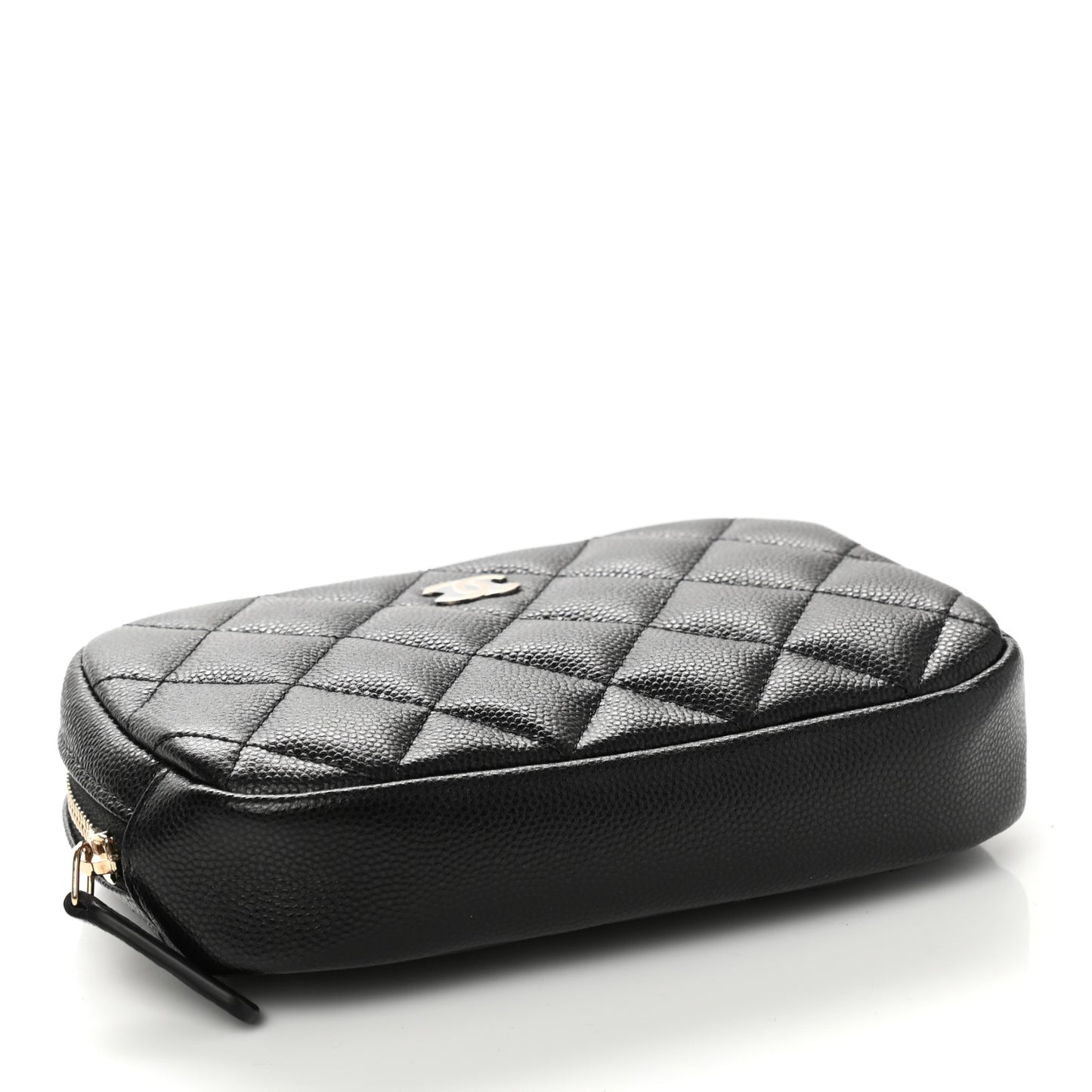 Caviar Quilted Small Curvy Pouch Cosmetic Case Black