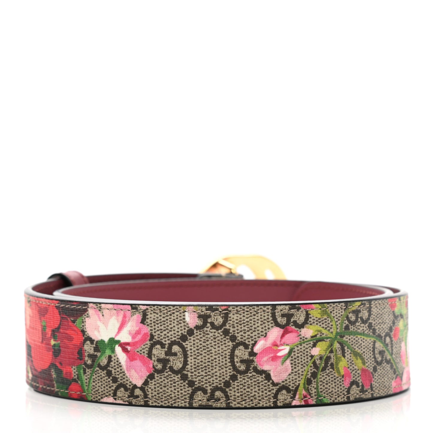 GG Supreme Monogram Blooms Moon Calfskin Interlocking G 37mm Belt 75 30 Beige Ebony Multicolor Dry Rose