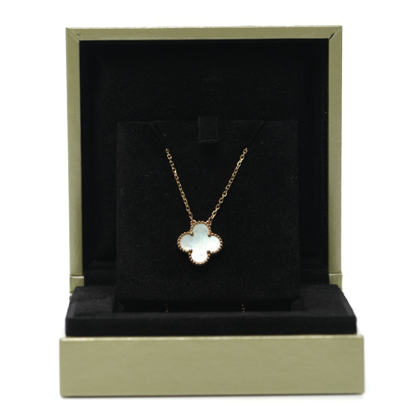 18K Yellow Gold Mother of Pearl Vintage Alhambra Pendant Necklace