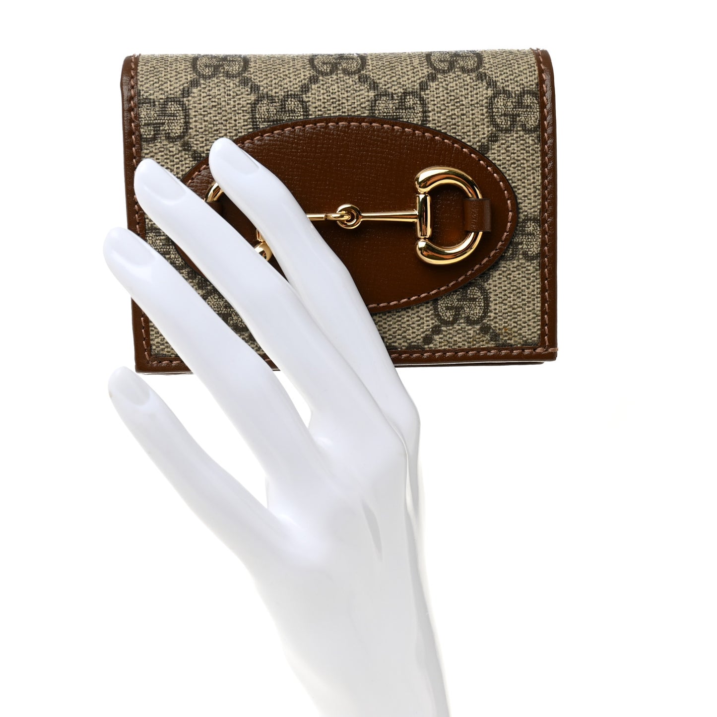 GG Supreme Monogram Horsebit 1955 Card Case Wallet Beige Ebony Brown Sugar