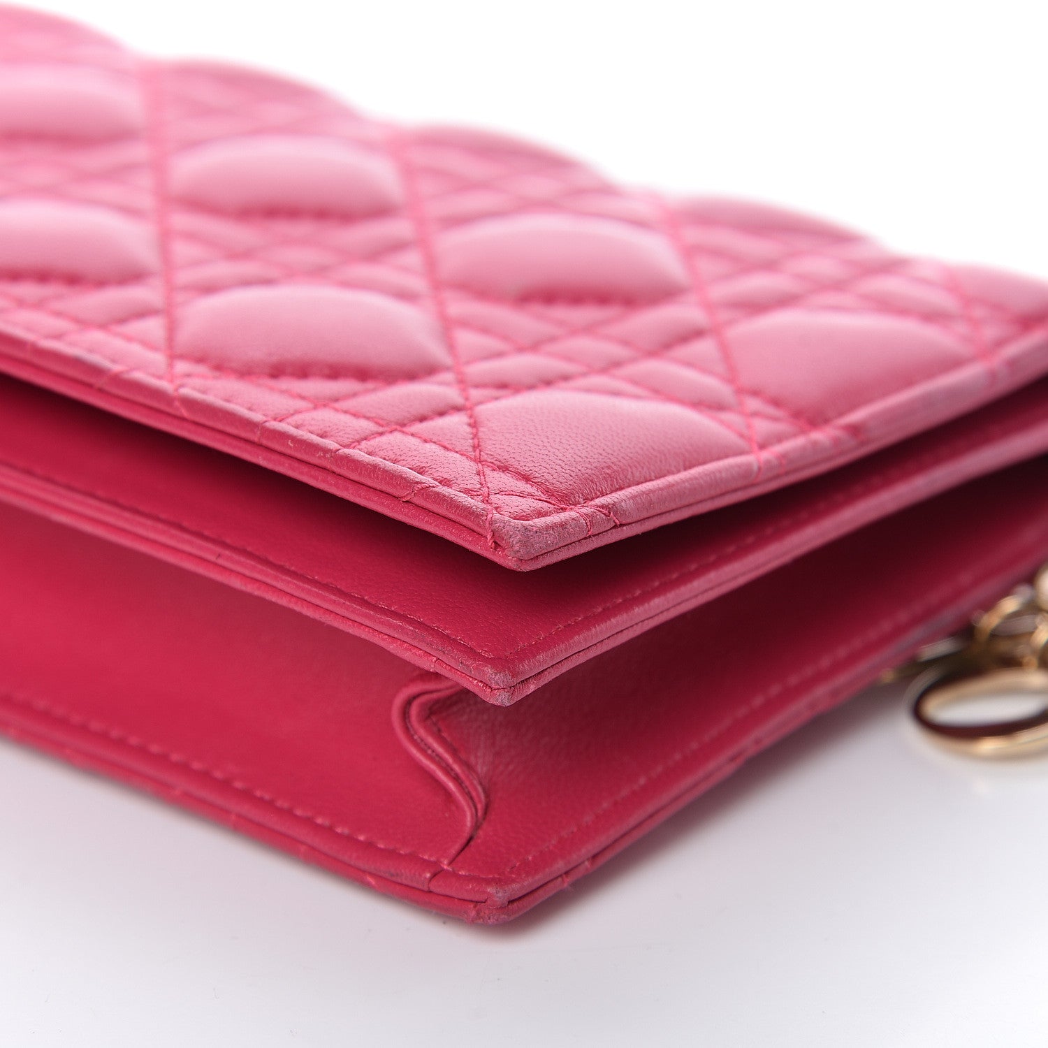 Christian Dior Lambskin Cannage Rendezvous Chain Wallet Pink 9 of 14