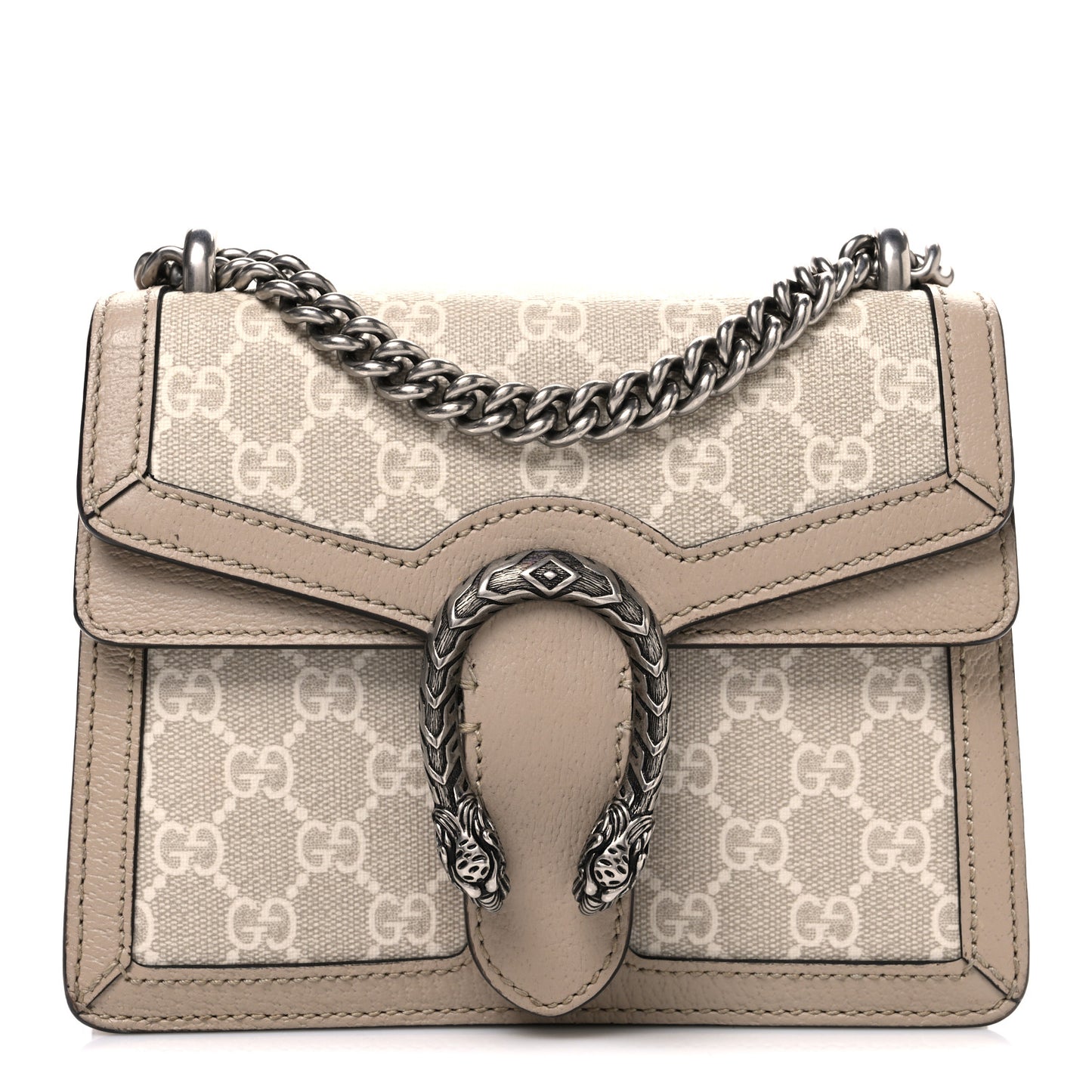 GG Supreme Monogram Textured Dollar Calfskin Mini Dionysus Shoulder Bag Beige Mystic White Oatmeal