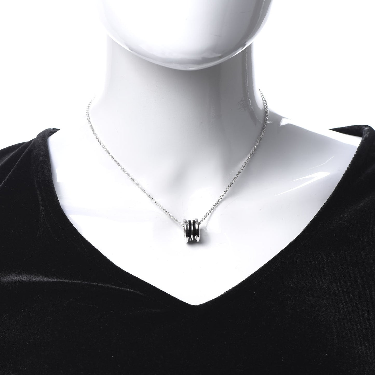 18K White Gold Black Enamel B.Zero1 Pendant Necklace