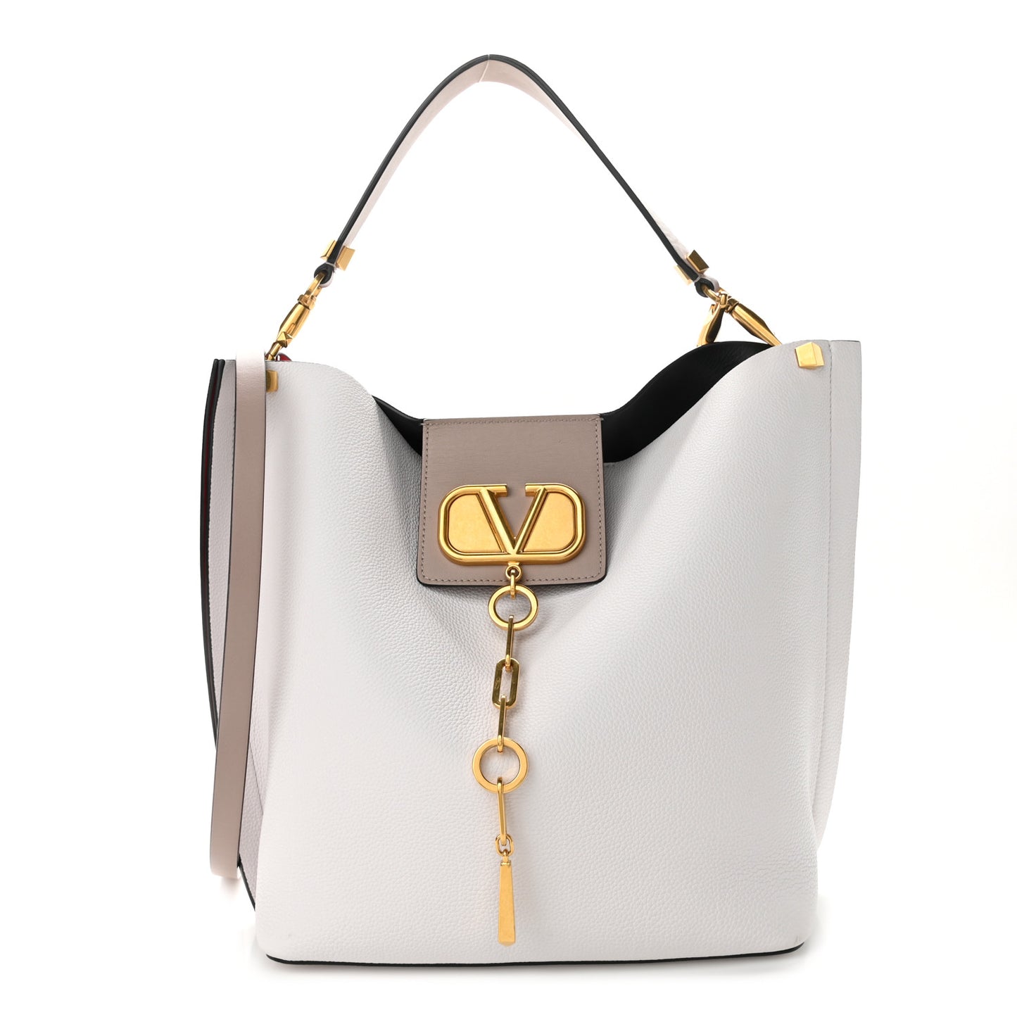 Grainy Calfskin VLogo Escape Hobo Bag White
