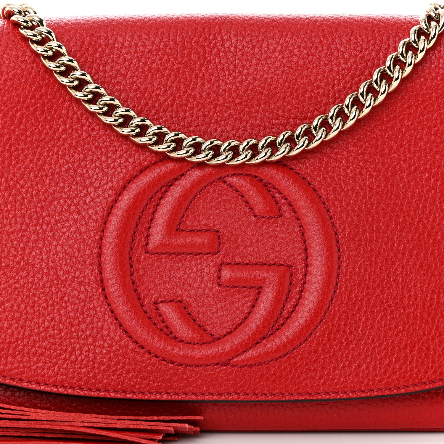 Gucci Pebbled Calfskin Medium Soho Flap Crossbody Vibrant Red 8 of 10