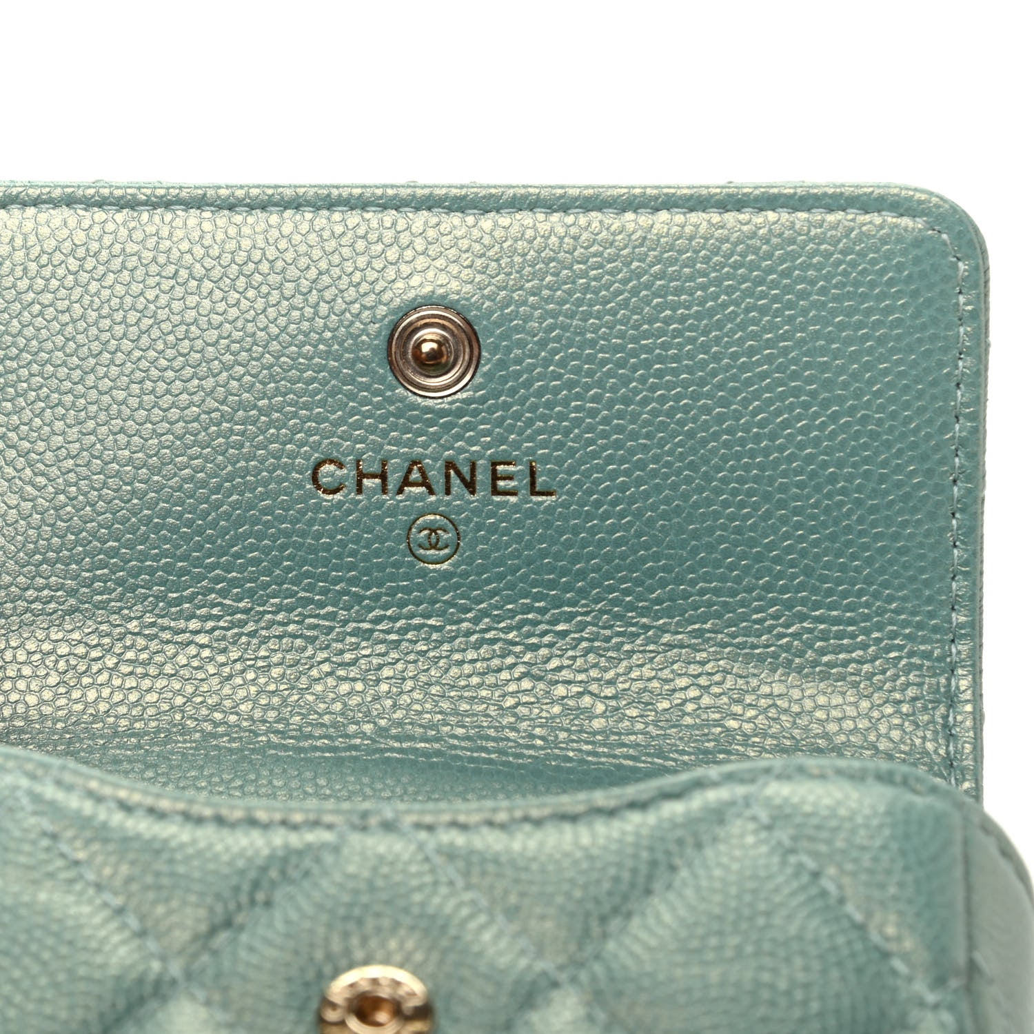 Chanel Iridescent Caviar Quilted Pearl On Top Coin Purse With Chain Light Green 5 of 13