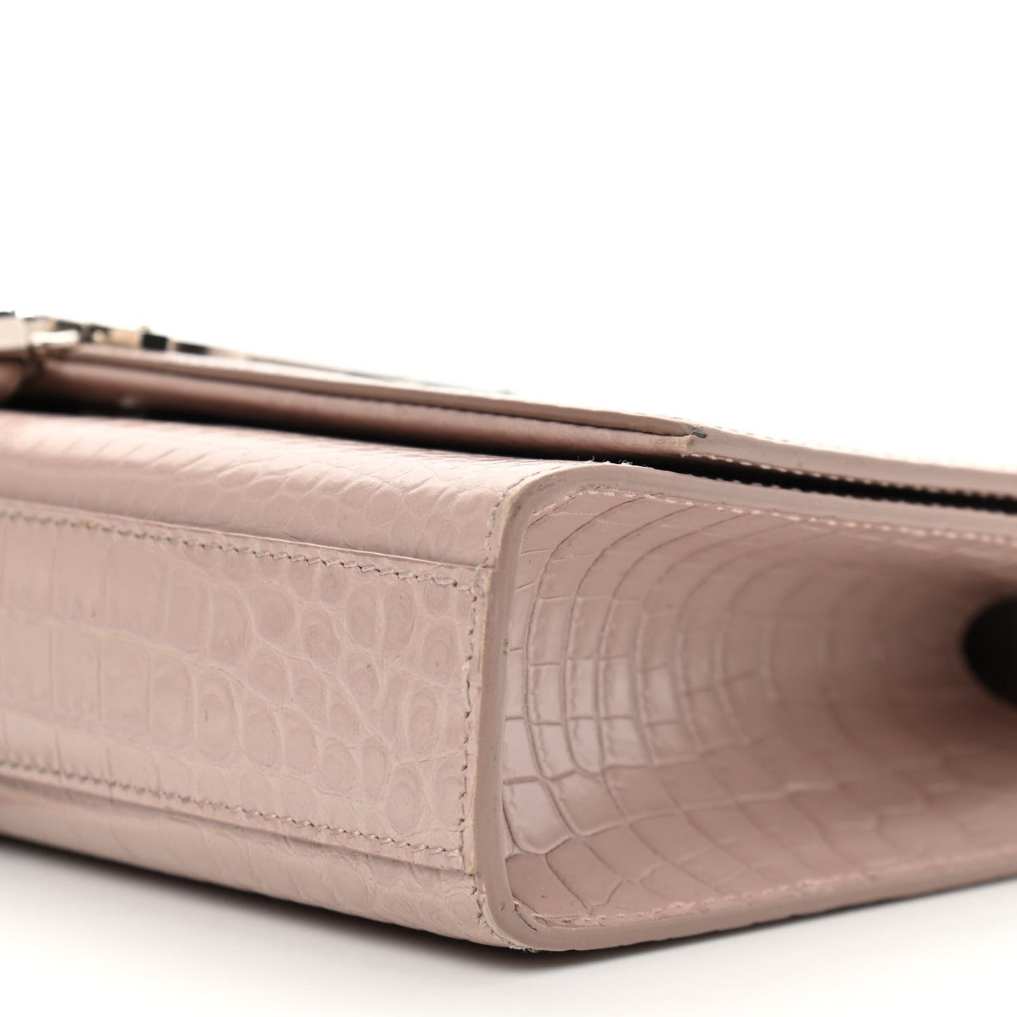 Calfskin Crocodile Embossed Medium Classic Monogram Kate Tassel Satchel Powder Pink