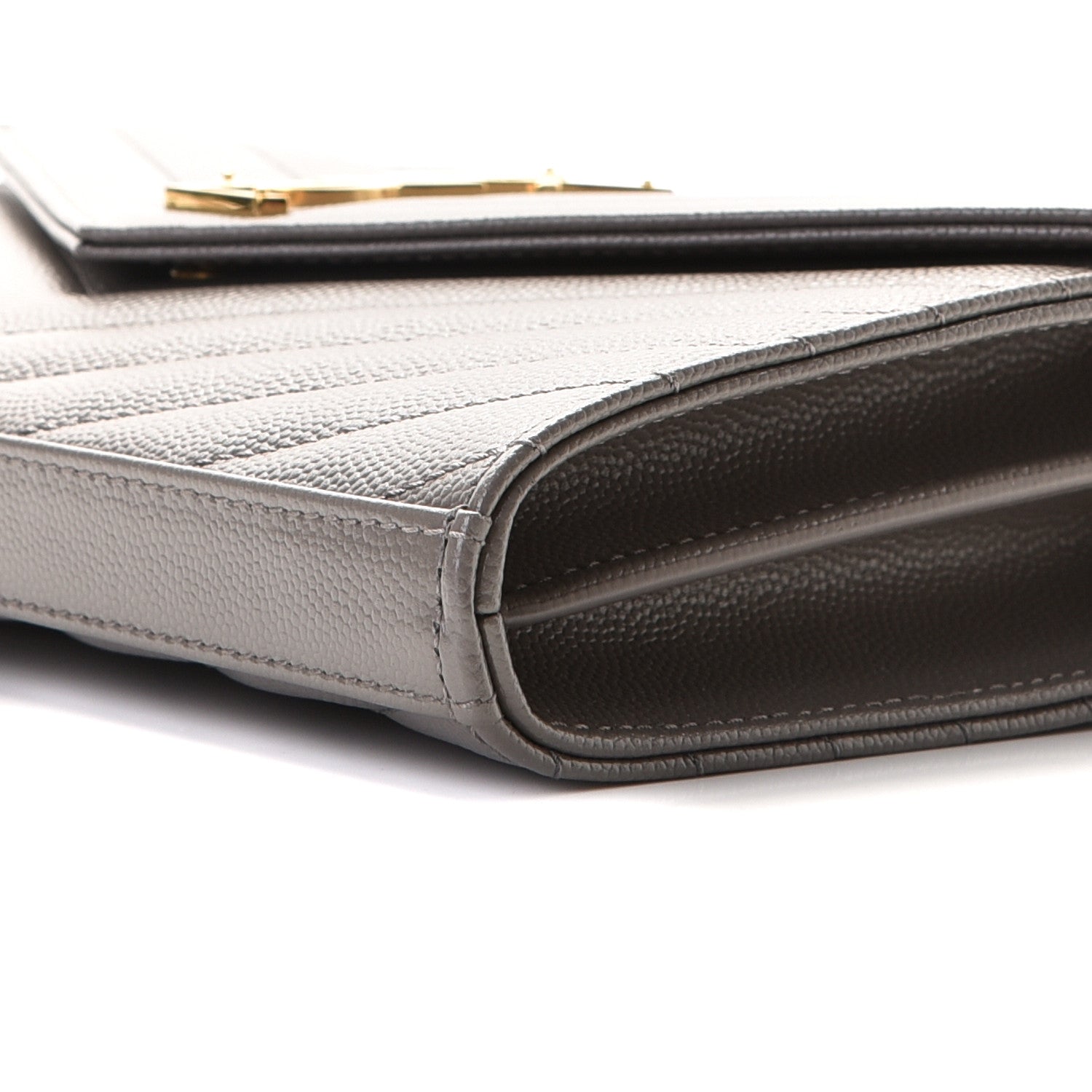 Saint Laurent Grain De Poudre Matelasse Chevron Monogram Chain Wallet Fog 7 of 7